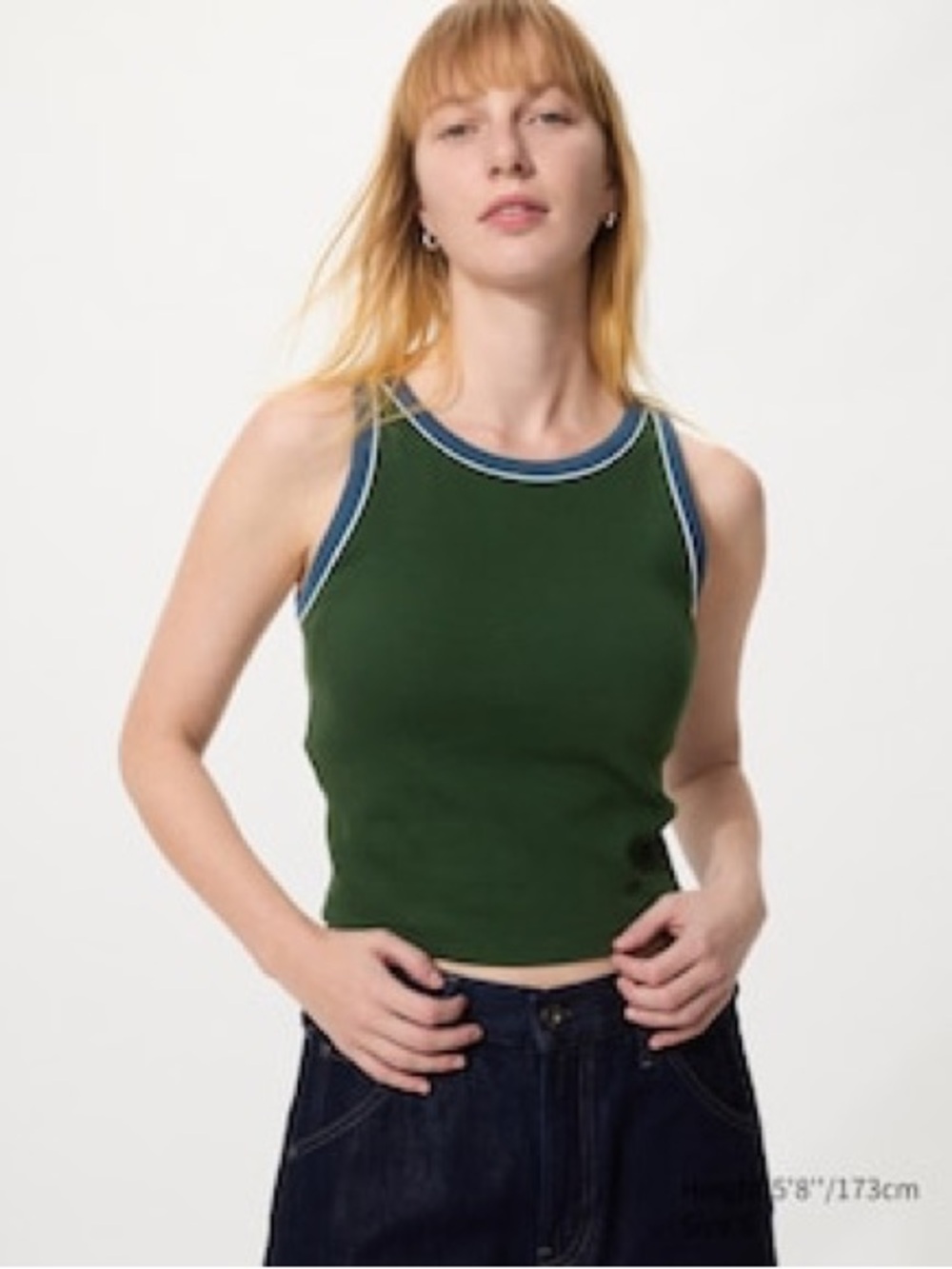 Uniqlo Bra Tank Top Crop Ringer Green NWT S